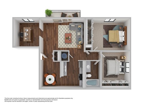 Floor plan for 2 beds, 1 bath, 900 sqft